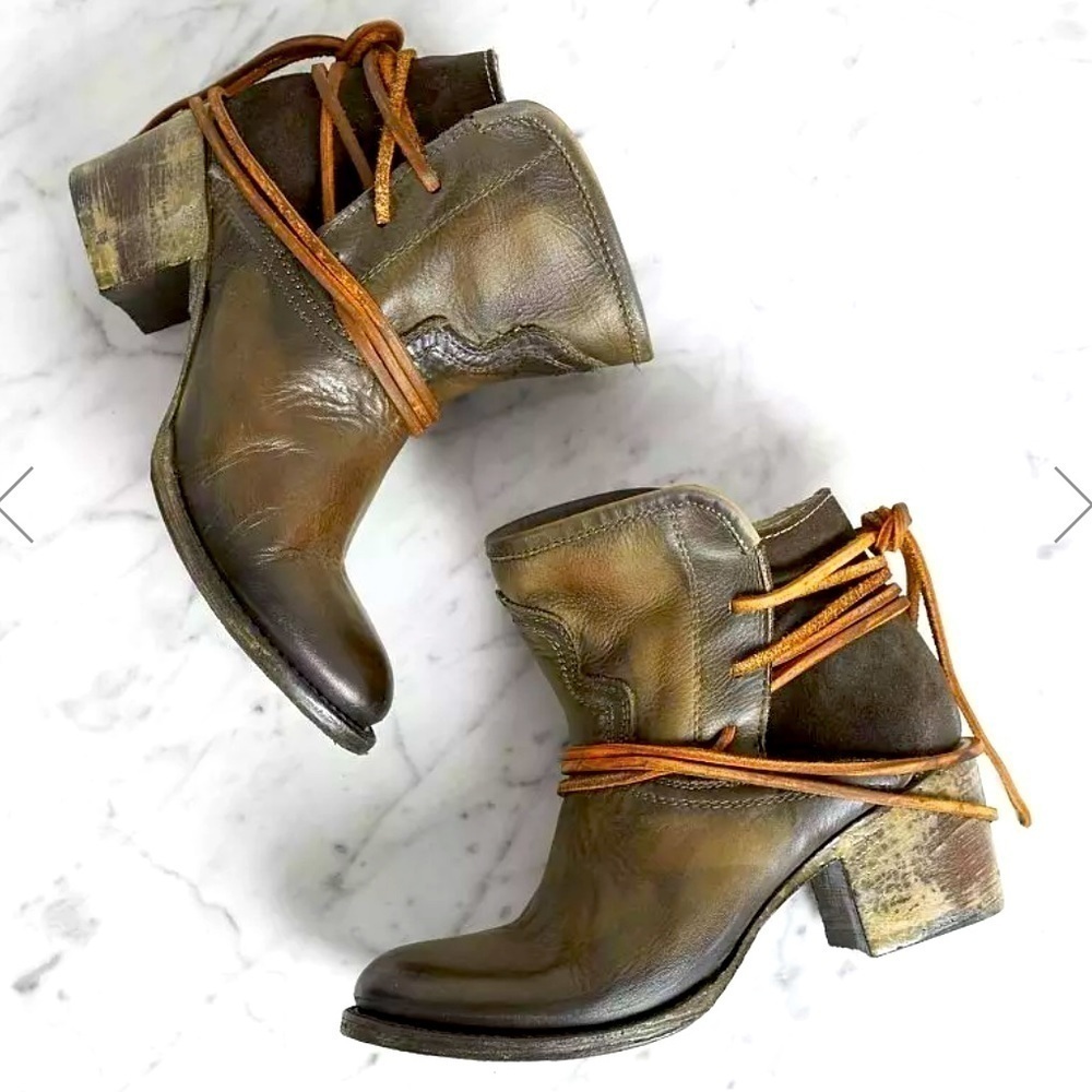 Freebird by Steven Casey Boot Leather Pull On Style Distressed Brown/Tan SZ 6